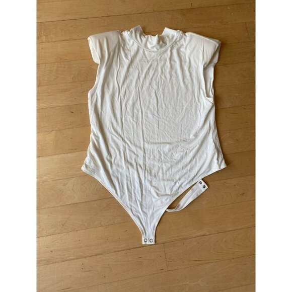 GOOD American BNWOT Womens White Mockneck Bodysuit Sz 5 Thong Back - Picture 2 of 8
